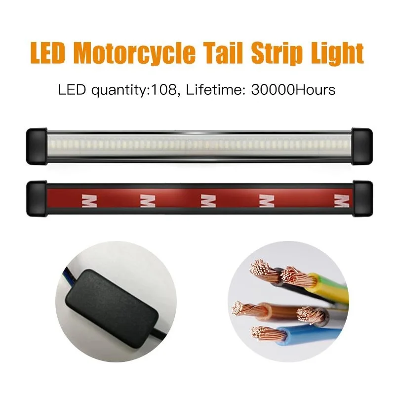 30cm 108LED 3W Motorcycle Sequential Switchback Flowing LED Tail Brake Turn Signal Strip Motorcycle Lights Motorcycle Tail Light