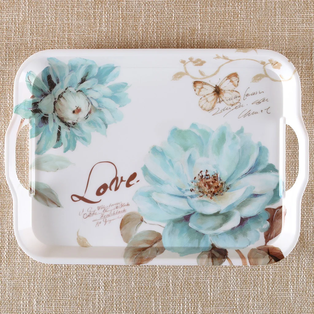 Custom cheap rectangle flower printing melamine wholesale Chinese dinner plates trays dishes for restaurant hotel and home
