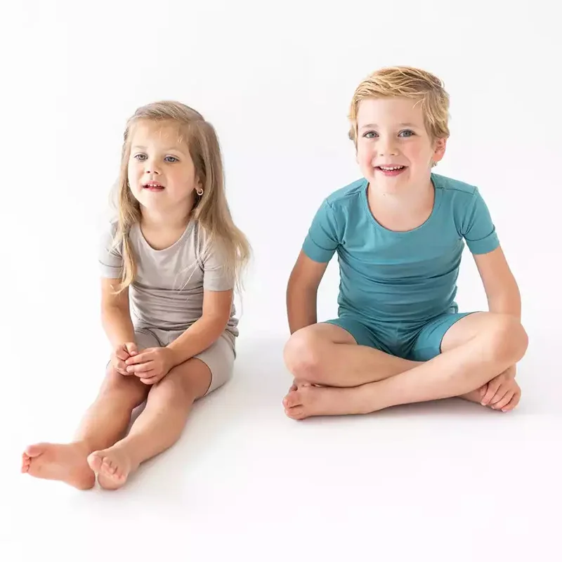 Custom Summer Blank Short Sleeve Toddler Bamboo Pajama Set Snug Fit Pjs Sleepwear Baby Kids Bamboo Pajamas Shorts Clothes Set