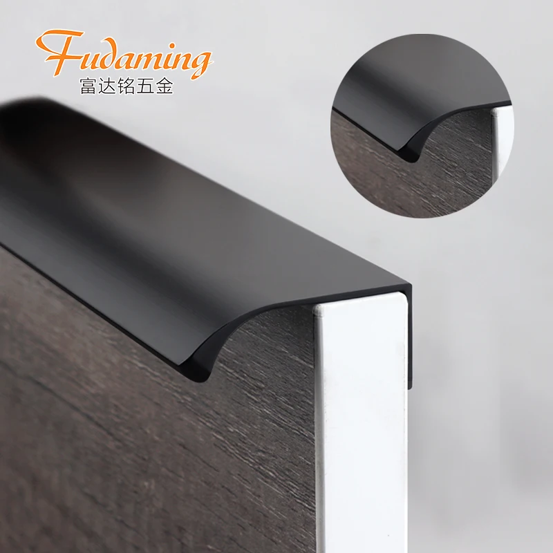 
 Черная длинная алюминиевая Невидимая ручка без перфорации для шкафа, гардероба, шкафа, двери из алюминиевого сплава, Натяжная дверная ручка  