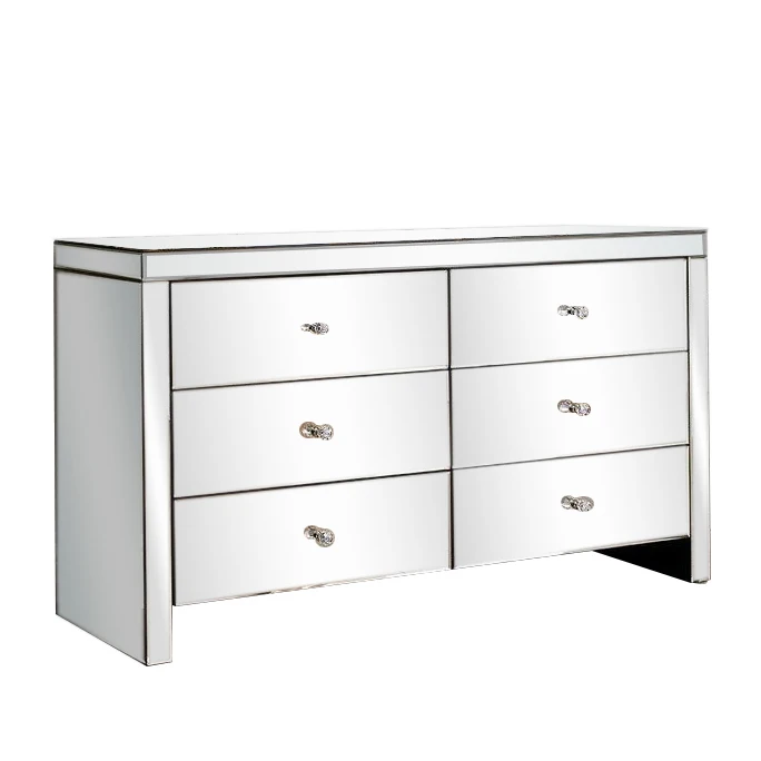 OAK Large Storage Capacity Mirror 6 Chest of Drawers Mirrored Silver Hallway Cabinet Glass Cabinet Bedroom Home Furniture