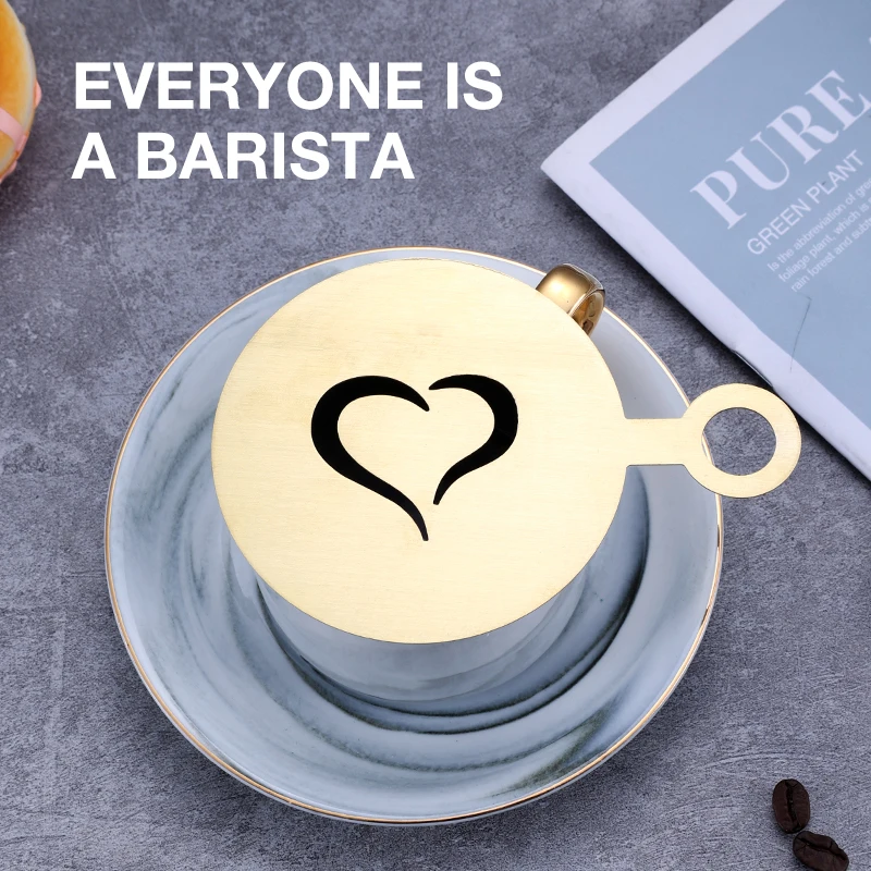 Fancy creative custom 4-piece coffee drawing pattern tool stainless steel coffee drawing mould set for home coffee shop