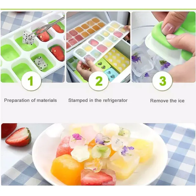 Пищевой класс, легко снимаемые силиконовые формы для кубиков льда, поднос для льда, Штабелируемый прочный поднос для кубиков льда с крышкой