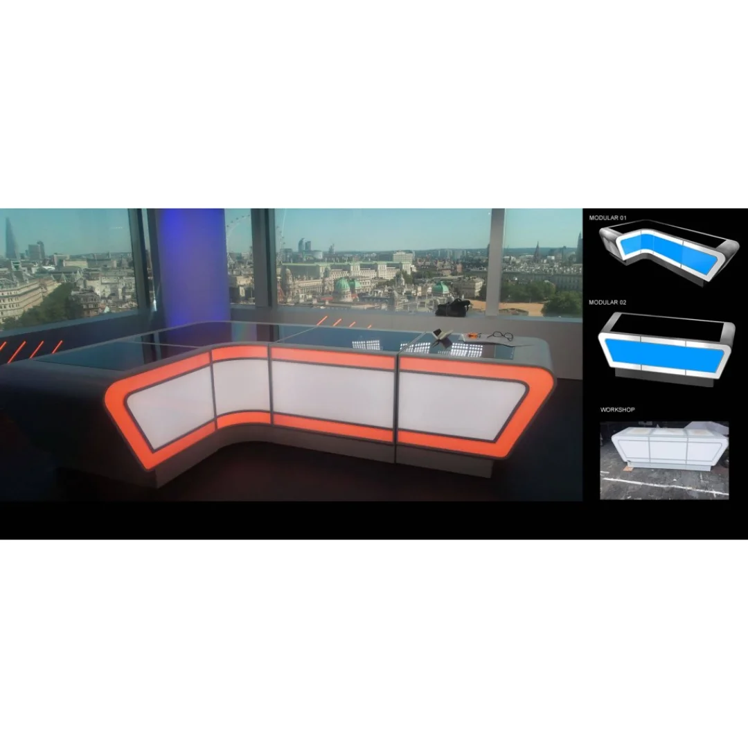 Functional Furniture: TV News Studio Desk for Live Broadcasting and Podcasts