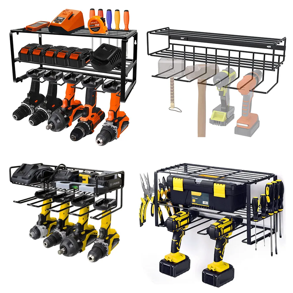 Power Tool Organizer Storage Rack Cordless Drill Holder Garage Tool Storage Metal Wall Mounted Handheld Power Tool