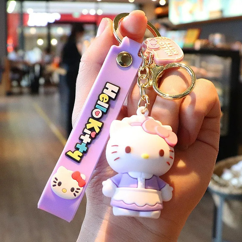 Cute cartoon Hello kitty cat keychain 3d Pvc kawaii Character Keyring Anime Key Chains Ring