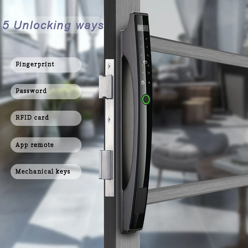 GOKING rechargeable luxury fully automatic fingerprint lock aluminum framed sliding door smart glass door electrical lock