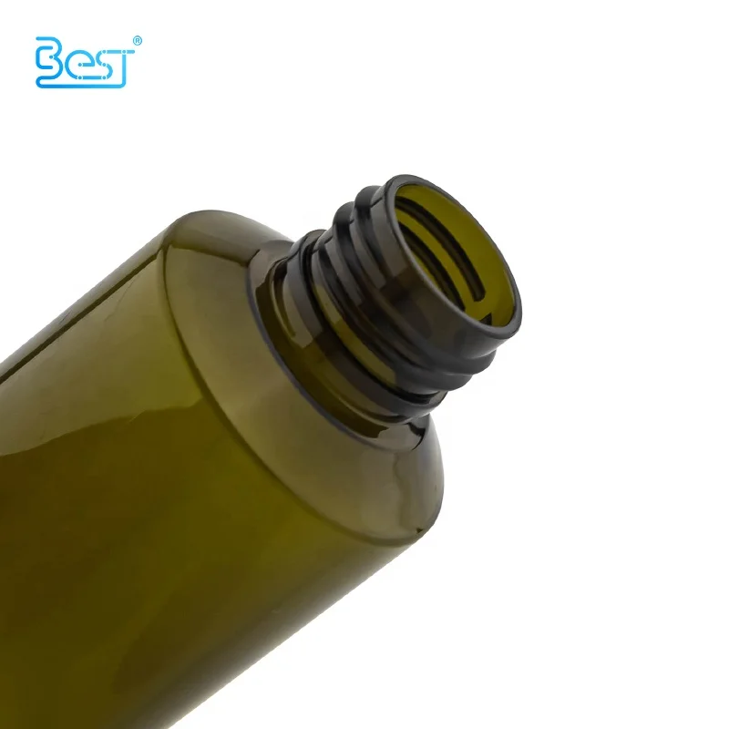 Wholesale Slant Shoulder Empty Container 100ml Dark Green PET Packaging Plastic Bottle for Sterilization Mist Sprayer