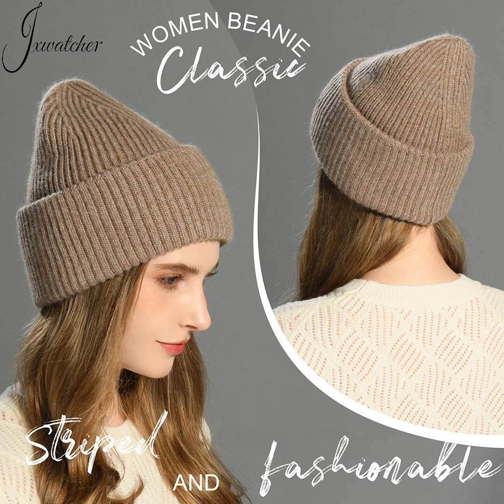 Soft Double Cuffed Thick Warm Custom Logo Wholesale Wool Knitted Hat Pure Color Plain Unisex Winter Cashmere Gorros De Invierno