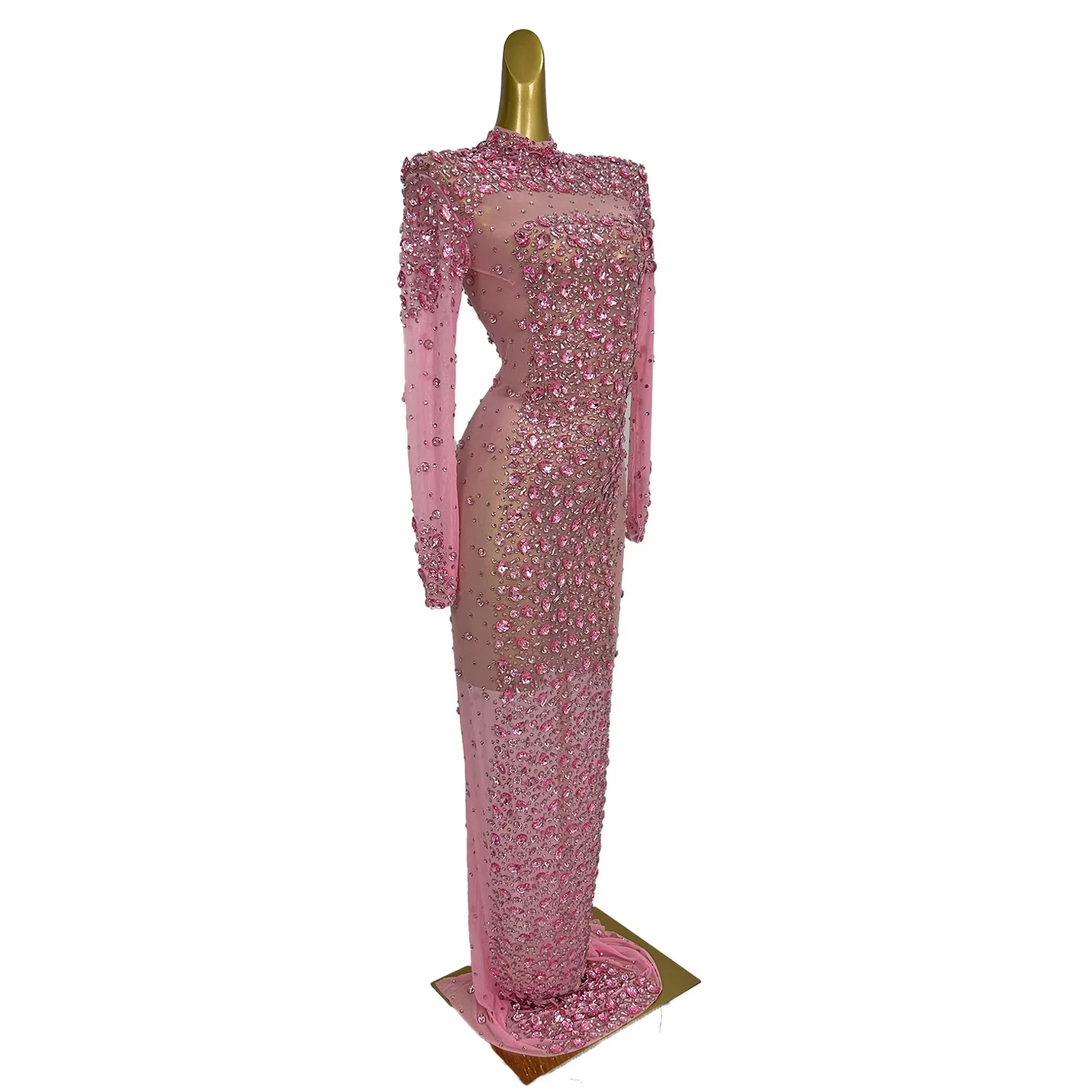 Sexy See Through Diamond Birthday Wedding Dinner Dress Singer Show Costume Long Ball Gown Women Formal Banquet Evening Dress