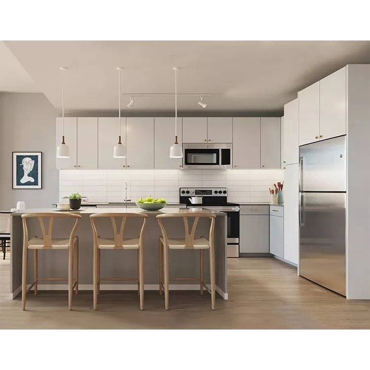 China Supplier Full Set Mdf Wood Board Kitchens Cabinet Furniture Design Custom Modern Crystal White Kitchen Island Cabinets