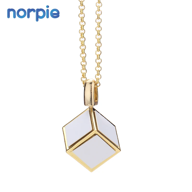 New Arrival DIY 3D Cube Photo Frame Necklace Sublimation Dice Cube Necklace with 6 Inserts