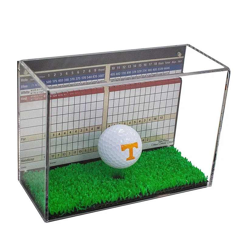 square perspex Golf Ball Display for Enthusiasts clear acrylic Golf Ball Display Case with Turf and Magnetic Card/Picture Slot