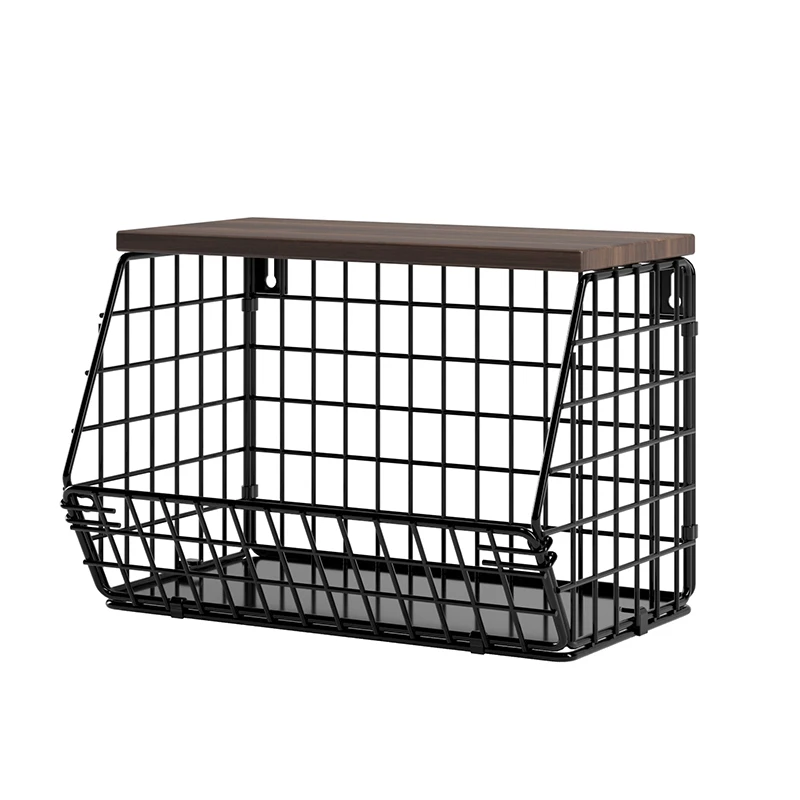 Single Tier Decorative Hanging Kitchen Metal Black Colored Wire Vegetable Rack Fruit Hamper Storage Gift Basket
