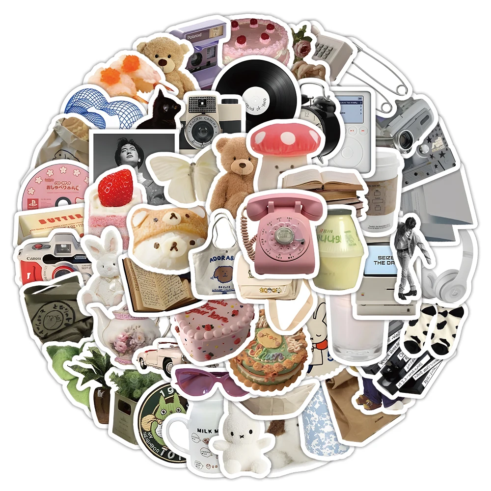 custom Korean Style Cartoon Bear Sticker Small Fresh Personality Waterproof Car Sticker Cute Graffiti Cake Beverage StickerS