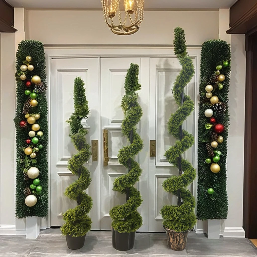 Indoor and Outdoor Decorative Spiral Molding Artificial Green Plant Trees for Christmas Halloween New Year Easter
