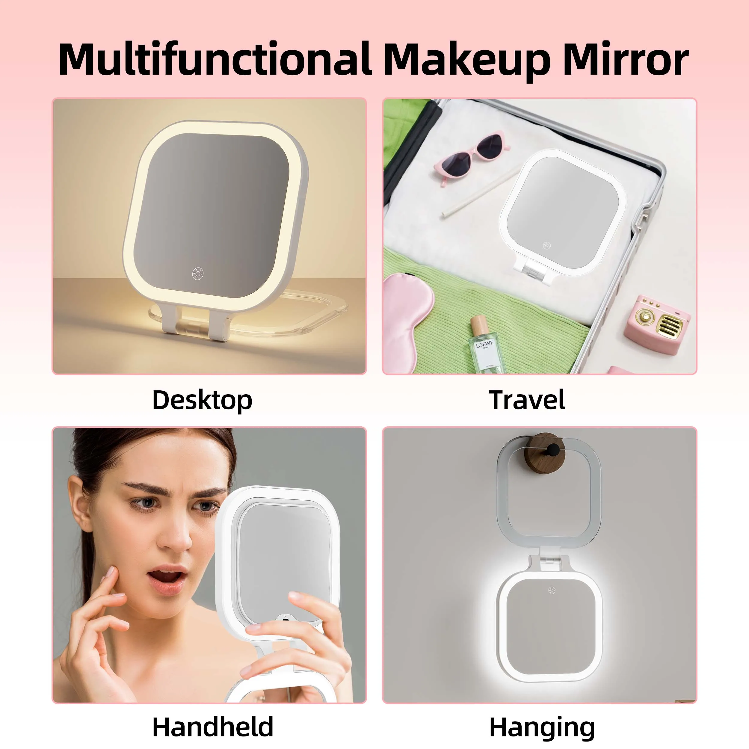 High Quality Light Up Square Illuminated Makeup Portable Led Magnifying Makeup With Lights 10x Lighted Folding Travel Mirror