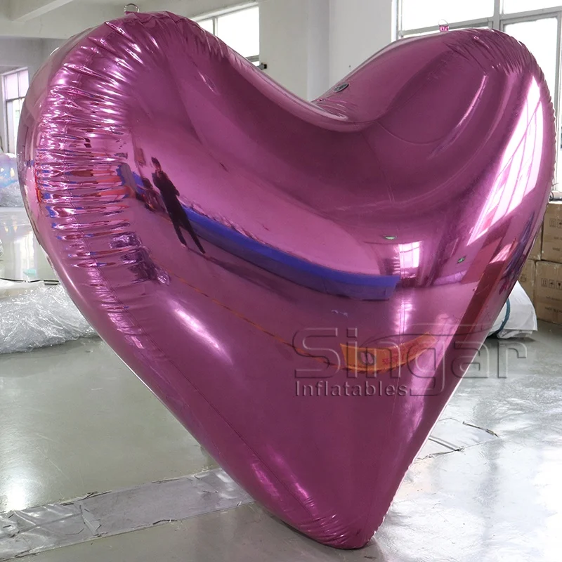 Giant valentine decoration inflatable red heart mirror ball big shiny heart balloon