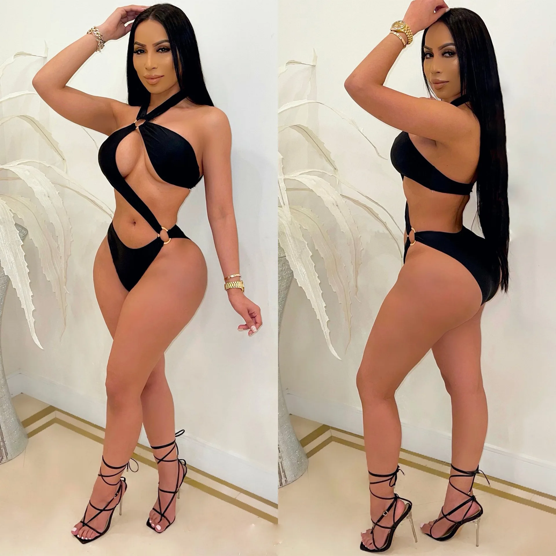 Stock 2022 Custom Bikini Swimsuits Bandage One-Shoulder Biquini Sexy Swimwear Candy Color Two Piece Swimsuit