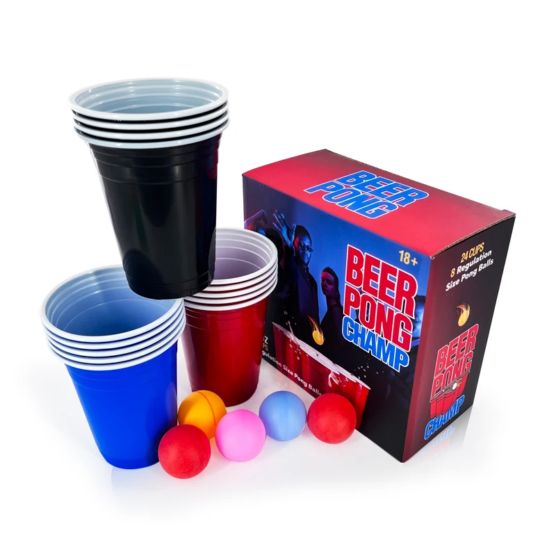 China Manufacturer 24 Cups 8 Balls Beer pong Set  Customized  Vasos De Plastico Beer Ping Pong Kit Beer Pong Cup Balls