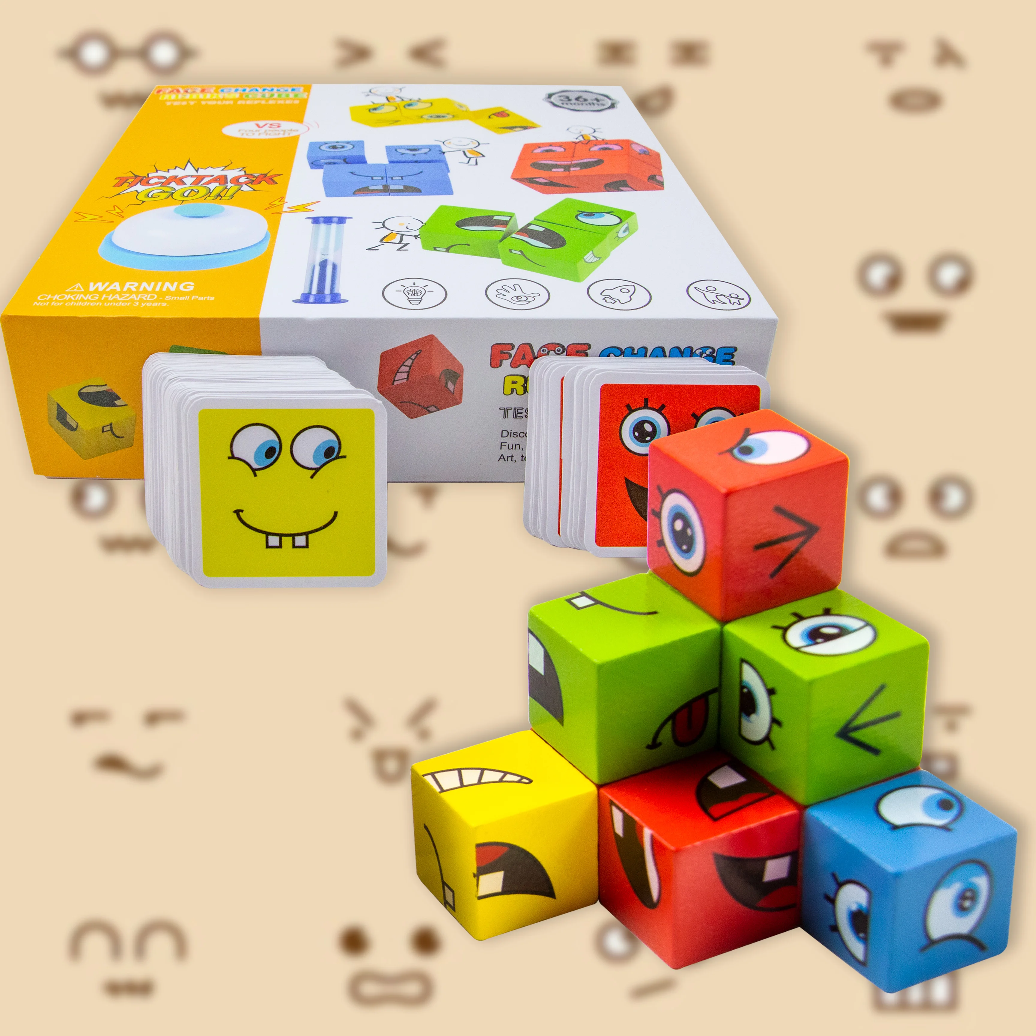 Cartoon Wooden Face Changing Cube Magic Building Blocks Game Montessori Toys 3D Puzzle Cube for Children