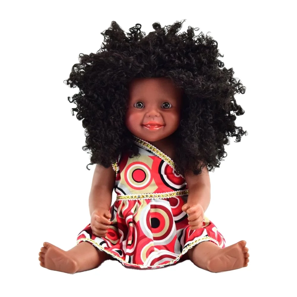 China Factory Manufacture New Style 16 inch African Black Doll With Pretty Clothes Cheap Curly Hair