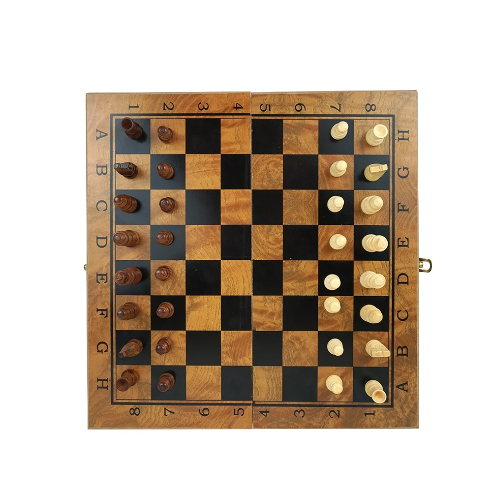 Wholesale 3 in 1 wooden chess backgammon checkers set with wooden folding chess board   chess piece kid puzzle board game