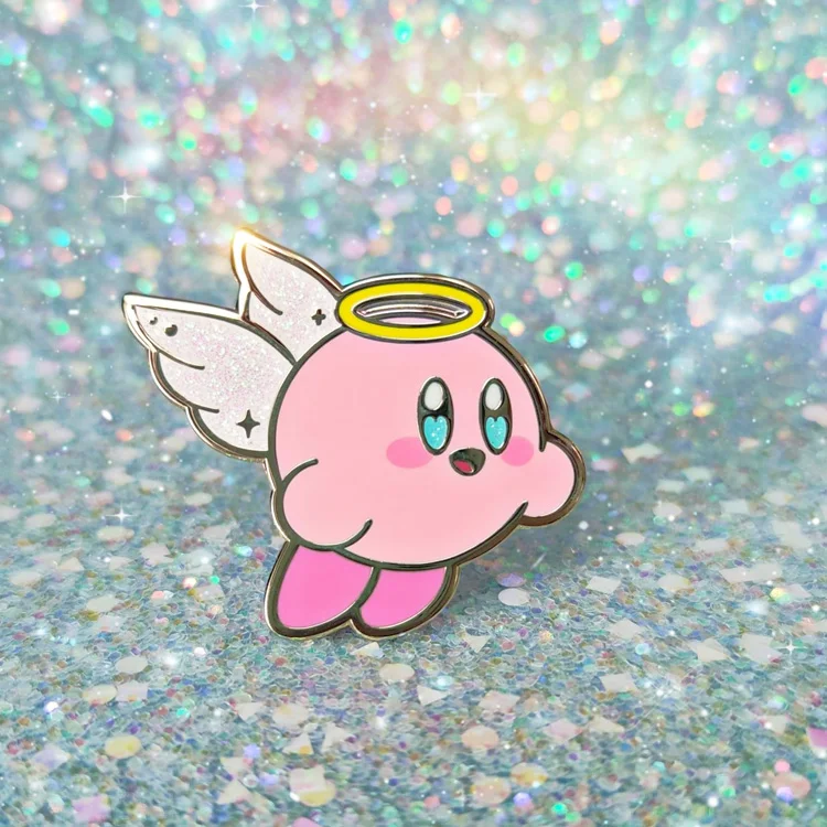 New creative cartoon Kirby craft paint badge glow in dark wholesale soft enamel pin with epoxy