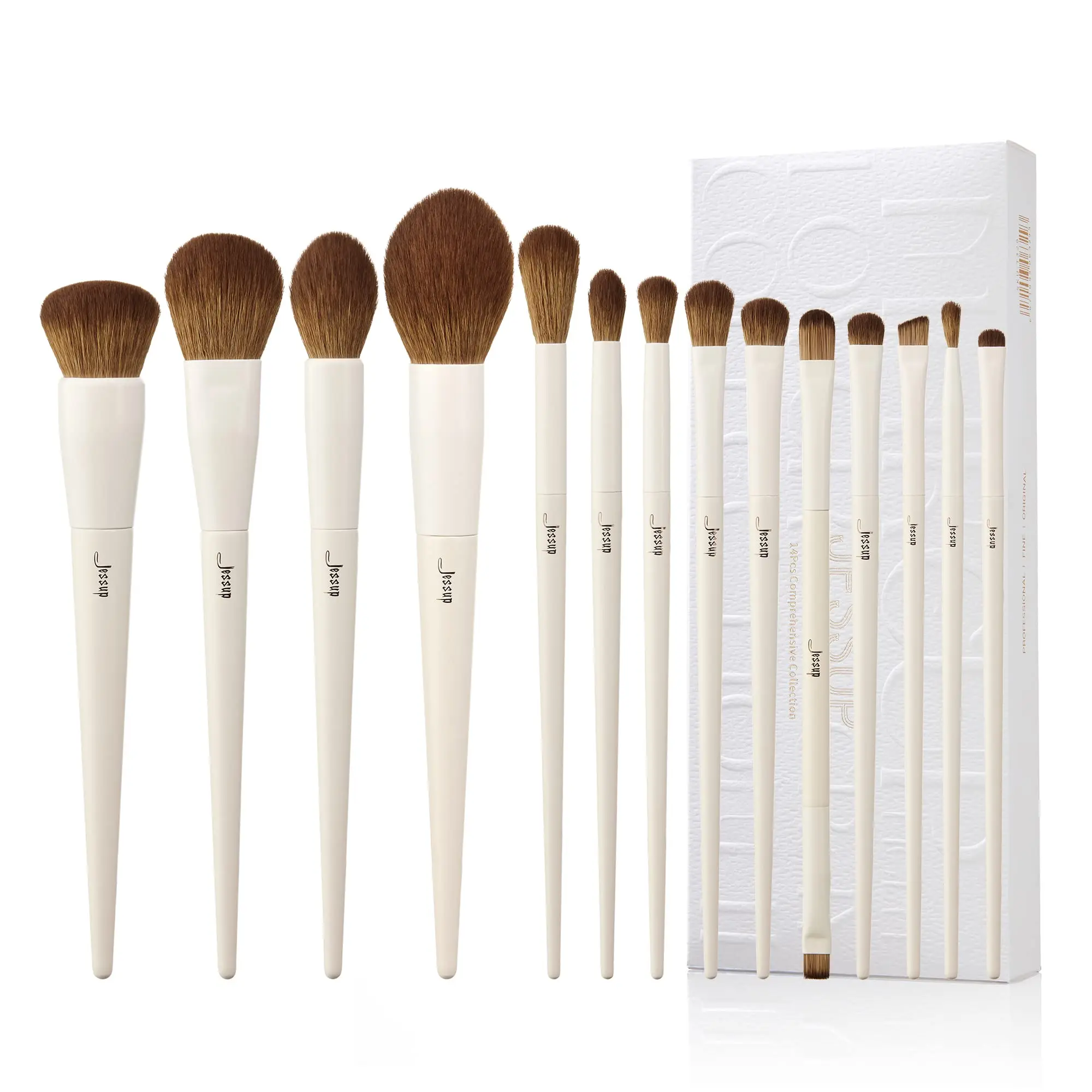 Light Grey 14Pcs Makeup Brush Set Powder Foundation Contour Blush Concealer Eye Shadow Blending Liner Make Up Brush Kit