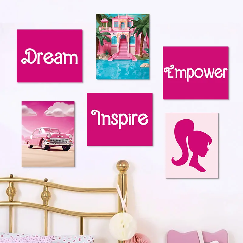 Hot Selling Pink Fashionable Girl Bedroom Holding Hoom Decoration Painting Cute Sweet Wall Room Poster Oil Art Posters Set