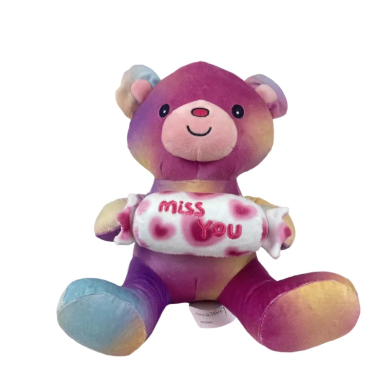 Valentines day gifts colorfu teddy bear plush stuffed animal cute teddy bear plush toy with miss you candy In the arms