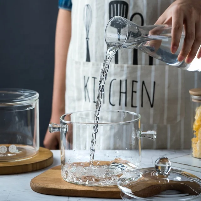 Factory clear pyrex glass cooking pot double ear glass pot for kitchen