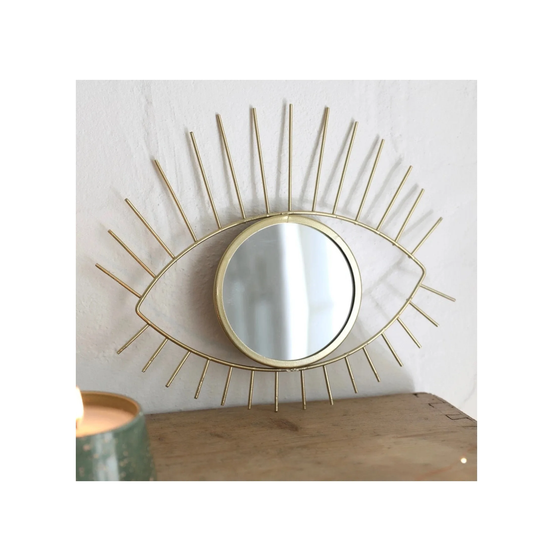 New Collection Nordic Gold Metal Wire Eye Shaped Mirror with Stand for Bathroom Home Decor for Sale from Indias