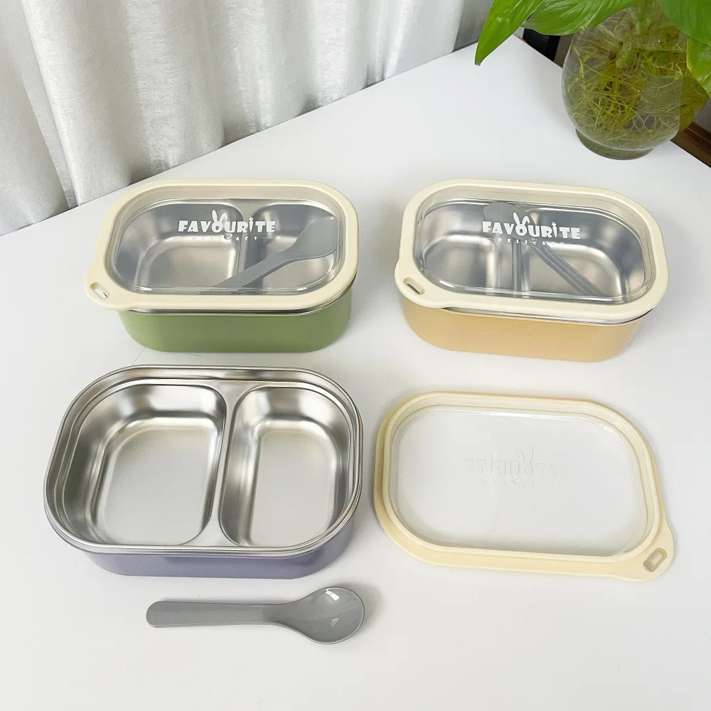 Easy Grip Handle Airtight Food Storage Transparent Lunch Take Away Box Double Lattice Plastic Tiffin Boxes