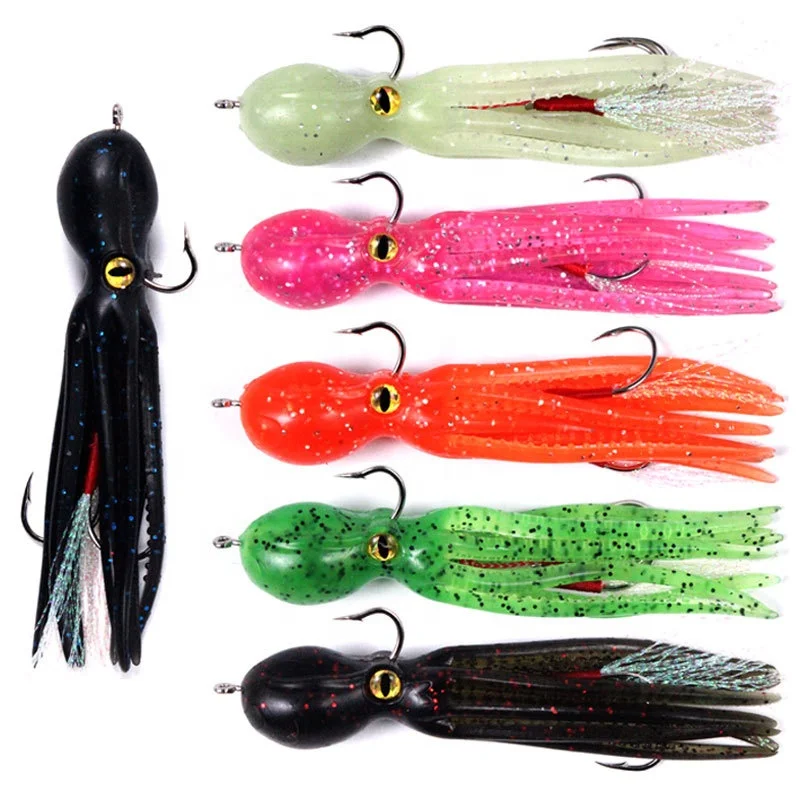 SEASKY 11cm 21g Bionic Swimbait Luminous Octopus Squid Jigging Skirt With Double Hooks Soft Lead Head Lure