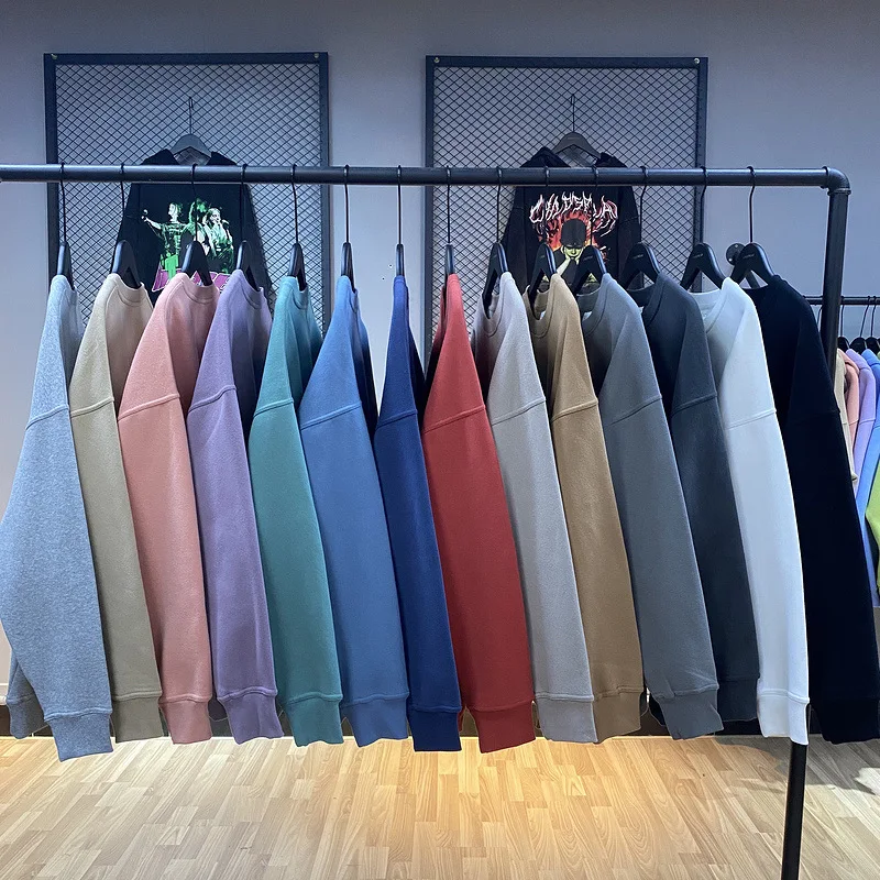 Streetwear 330g Blank Colors Round Neck Long Sleeve Custom logo Crewneck Sweatshirts