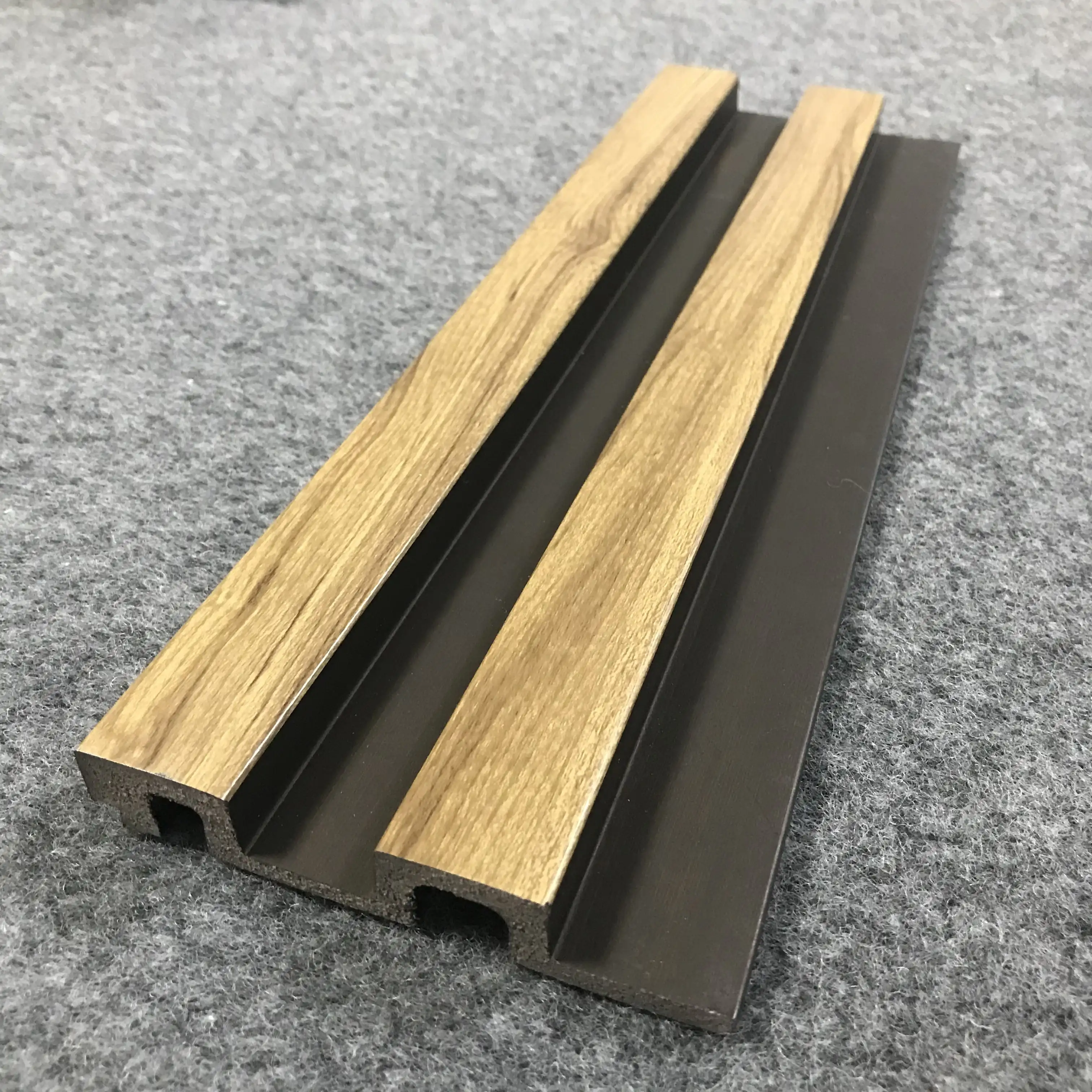 Rongke OEM PS Factory waterproof bathroom solid wood teak fluted ktv wall fluted panels wood plastic composite for wall