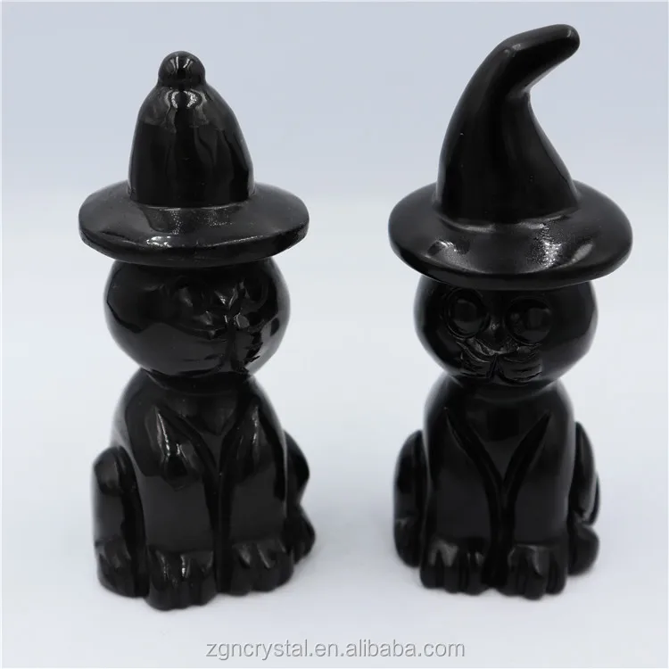 Оптовая продажа, высокое качество, натуральные, ручная работа, прекрасные черные обсидиановые кристаллы, резьба, кошки для украшения