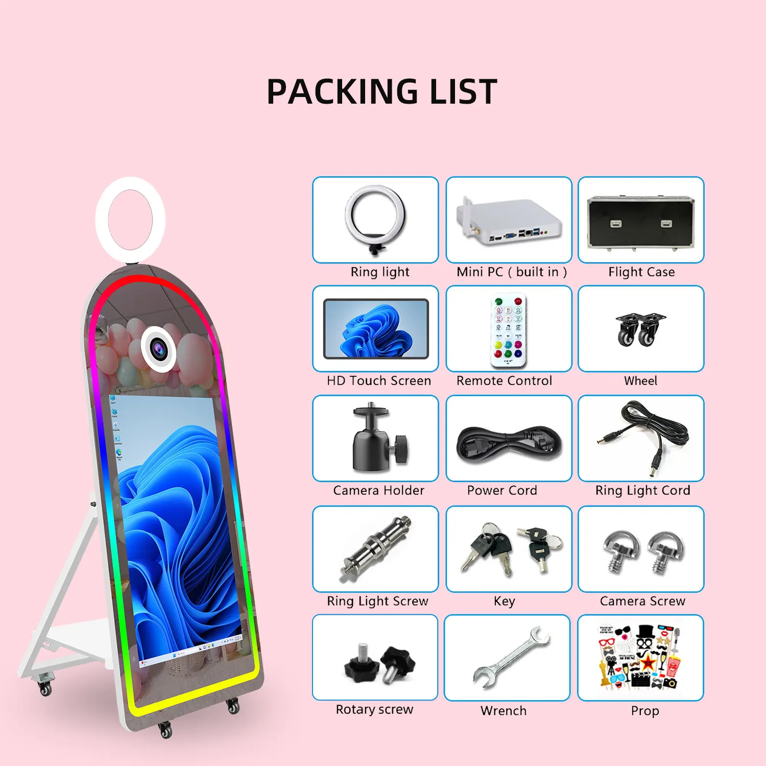 Camera   Arch Mirror Photo Booth With 43Inch Touch Screen Magic Mirror Photobooth With Printer For Party Wedding