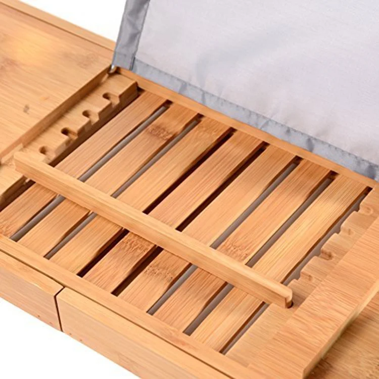 Extendable Natural  shower bamboo bath table caddy tray 2tiers bamboo shower caddy