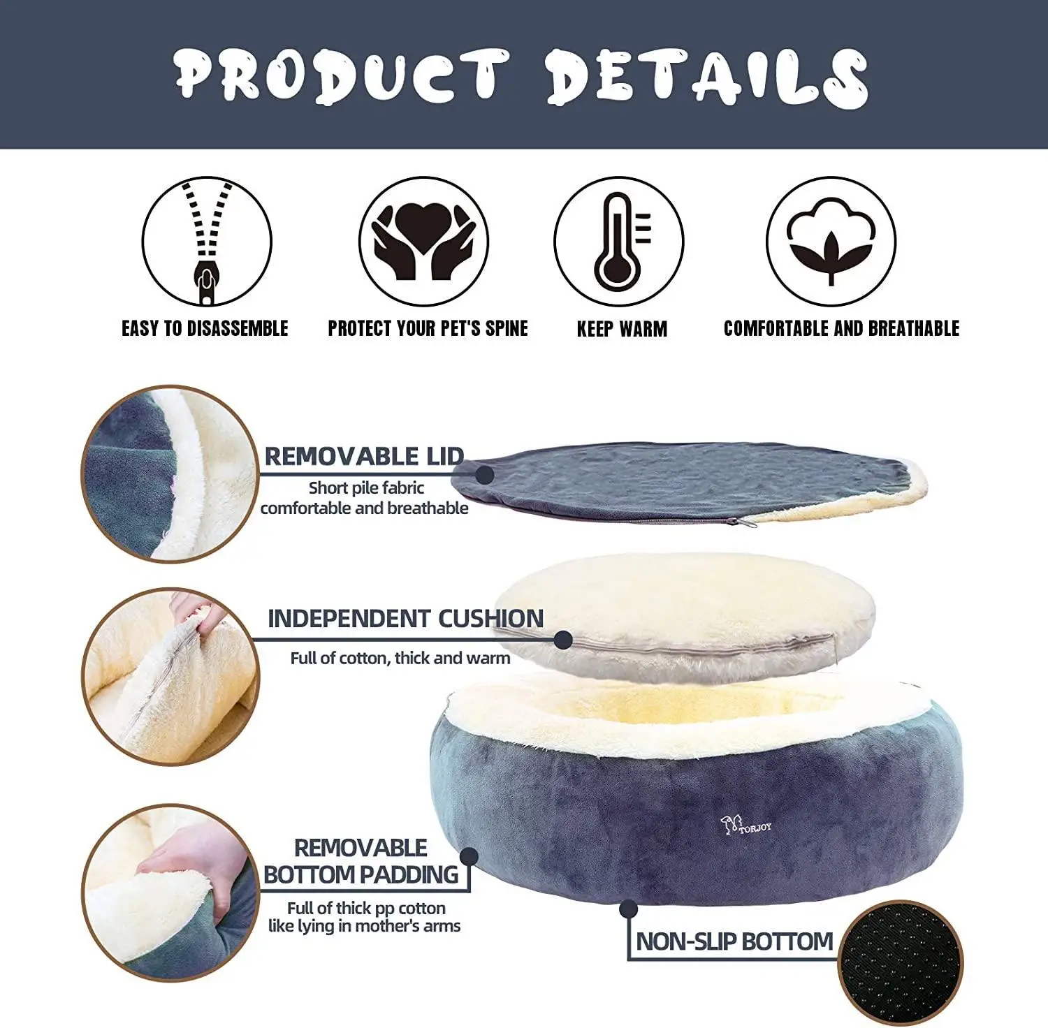ZYZPET Pet Beds for Cat,Calming Premium Plush Improved Sleep,Washable,Non-Slip Bottom (24 x 24 x 7, Gray)