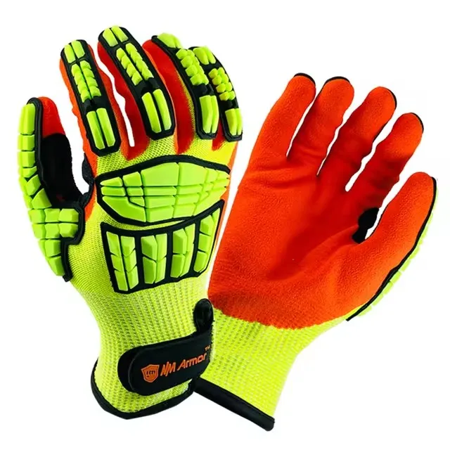 Safety Anti Vibration Protective Work Gloves Cut Resistant High Quality with Oil-proof Nitrile Dipped Palm Glove