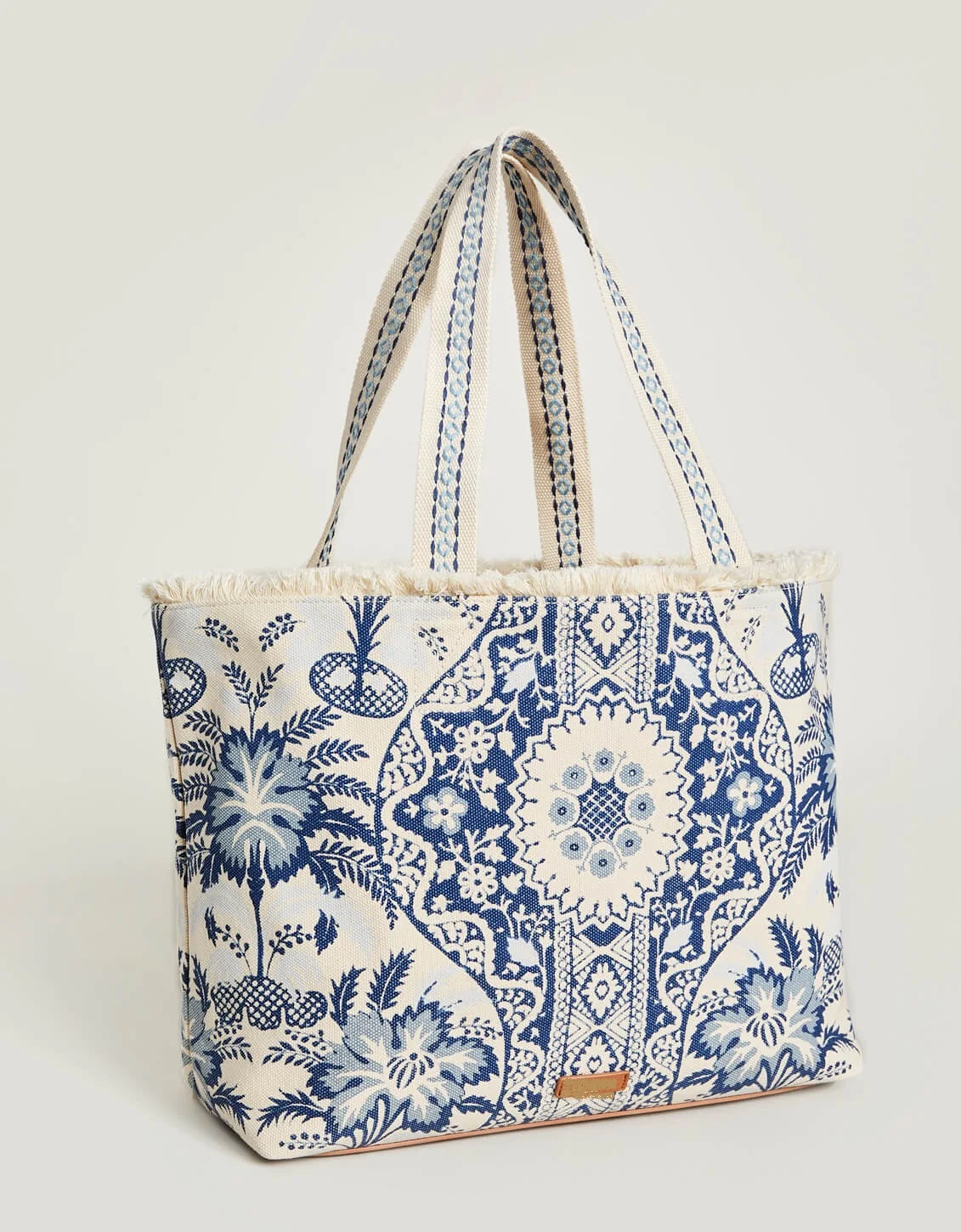 Women Beach Tote Bag Durable Cotton Canvas Embroidered Woven Straps Bags
