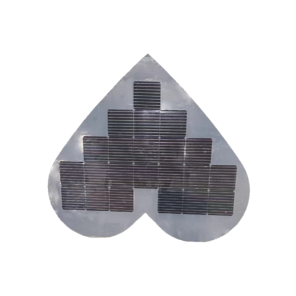 New product special shape transparent lucency material artistic heart shape 166mm 9bb solar cell DIY 135w 12v solar panel