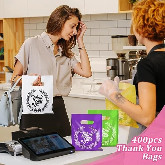 Custom Die Cut Plastic Bags Die Cut Handle Bags Plastic Shopping Bags Thank You for Party Favor Business Cosmetics Boutique