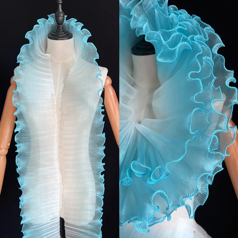 Gradient ruffle edge original three-dimensional pleated large lace iridescent gradient organza fabric