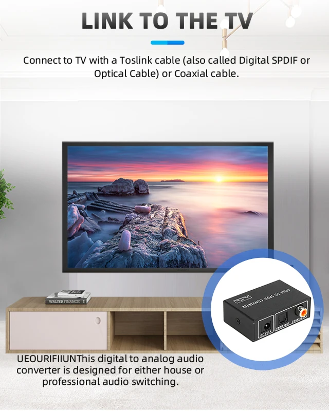 Free sample China Supplier Factory 1 Port Coaxial To Optic Fiber Signal Audio Video Optical Spdif Digital To Analog Converter