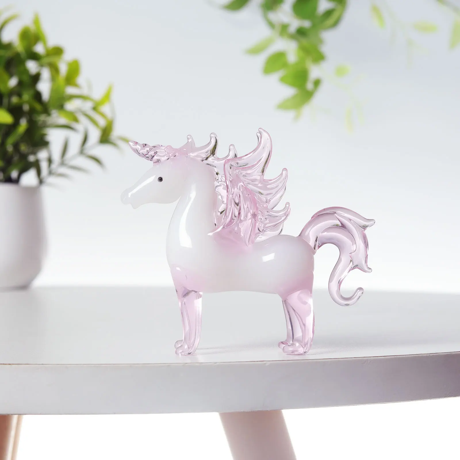 Pink Glass Crystal Horse Animal Figurines 2PCS  Set Miniature Paperweight  Gift Home Decoration