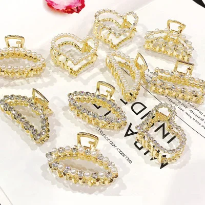 
Hot Sale Trendy Pearl Crystal Zirconia Heart Bowknot Shark Hair Claw Clips Back Head Bath Hairpin for Women Headwear 