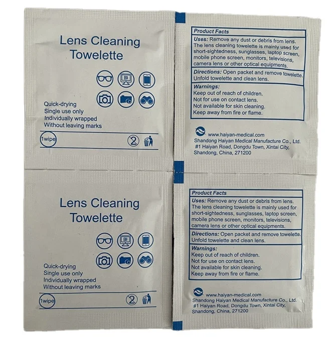Custom wet pocket tissue towelettes OEM cheap wet wipe for cleaning glasses lens
